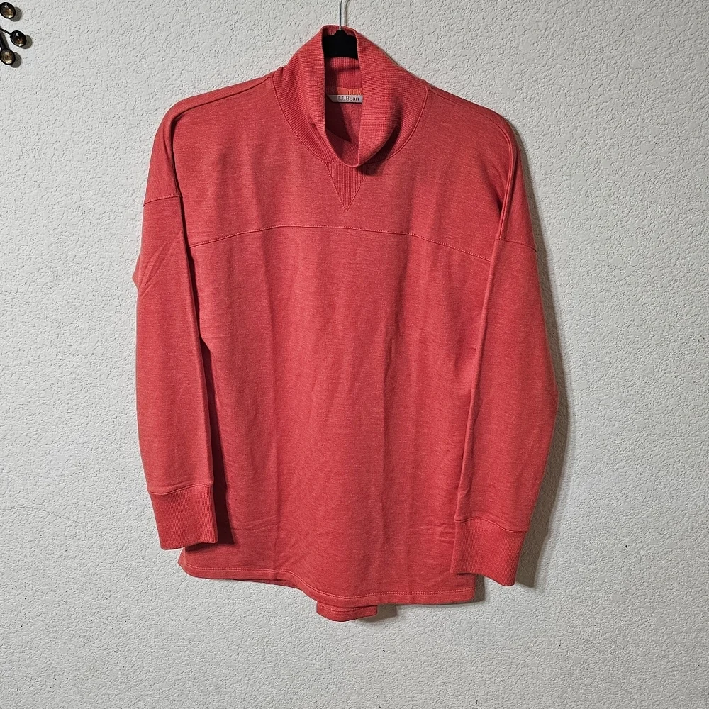 LL Bean Sweater Womens S SoftFlex Mock Neck Stretch Pullover Top Coral Red - Picture 10 of 10